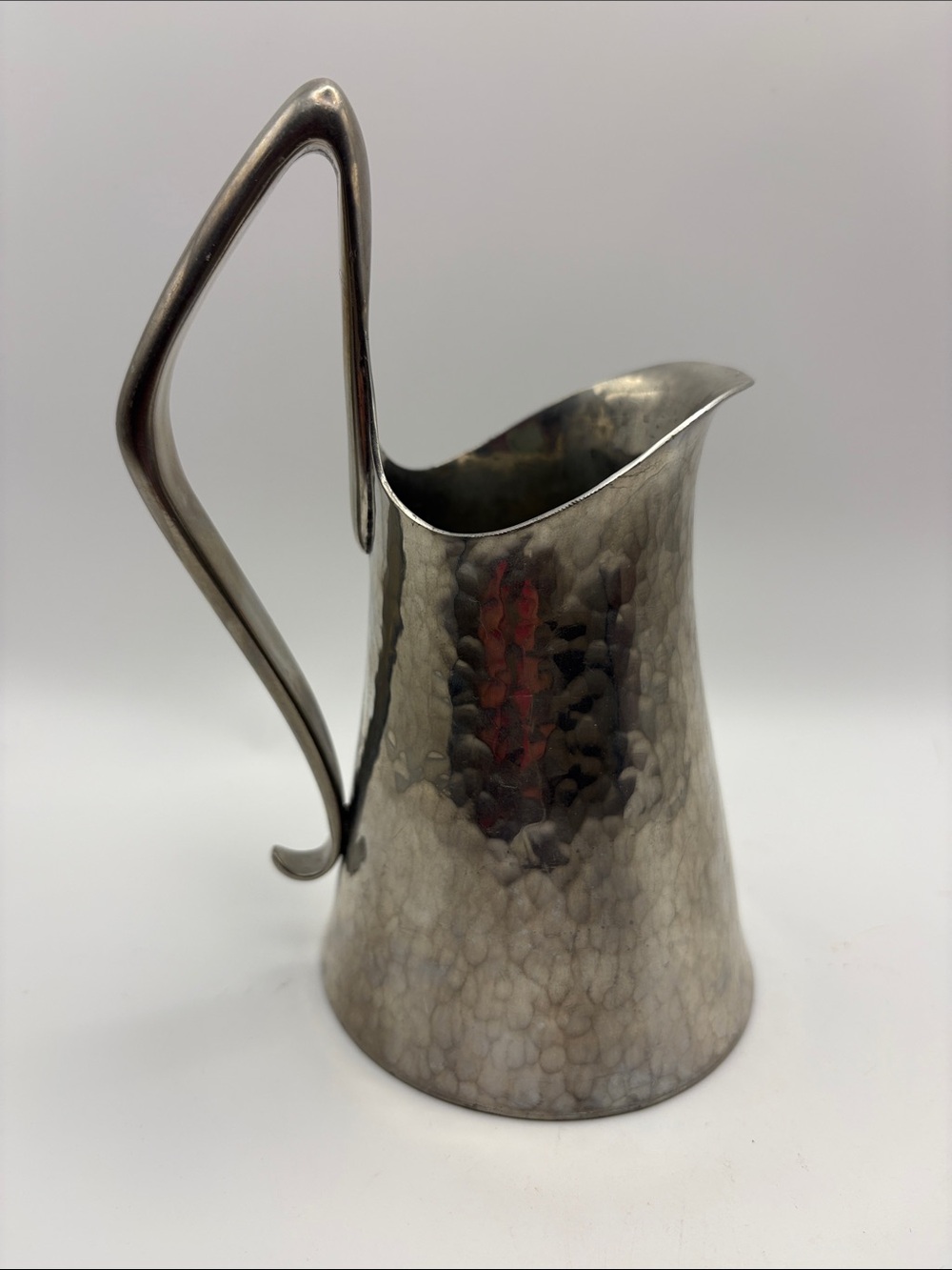 VTG Hand-Hammered Pewter Pitcher with Makers Punch Mark on Bottom